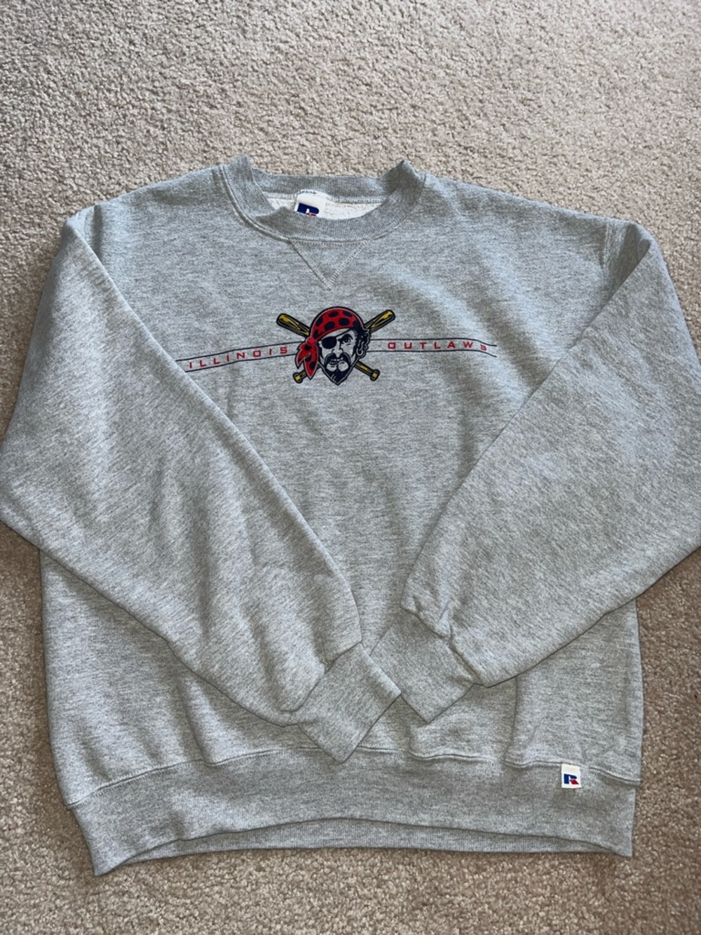 Russell Athletic Heather Gray Crewneck Sweatshirt with Illinois Outlaws Logo